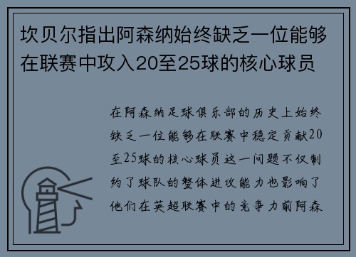 坎贝尔指出阿森纳始终缺乏一位能够在联赛中攻入20至25球的核心球员