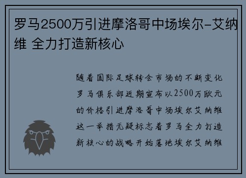 罗马2500万引进摩洛哥中场埃尔-艾纳维 全力打造新核心